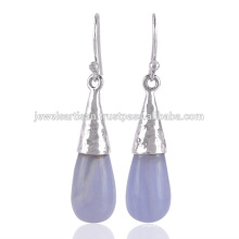 Blue Lace Agate Gemstone 925 Sterling Silver Earring